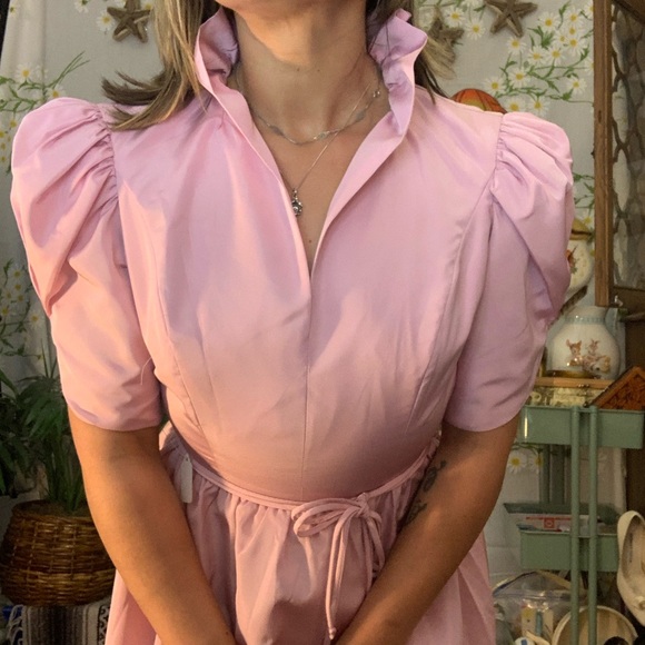 Vintage Dresses & Skirts - Victorian ruffle neck pale pink formal maxi dress
